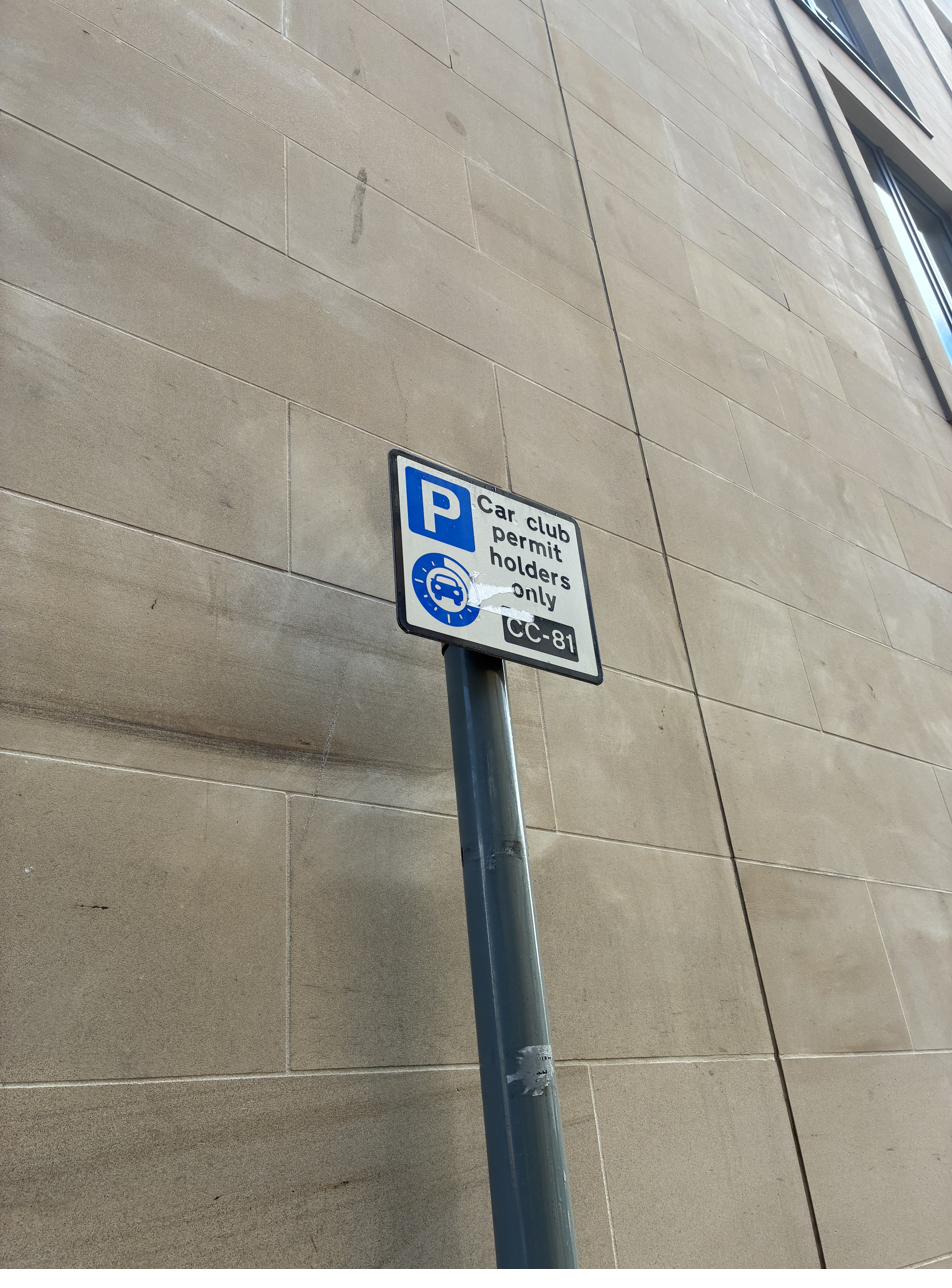 Edinburgh car club permit holders only sign with CC-81 bay code and car-sharing logo